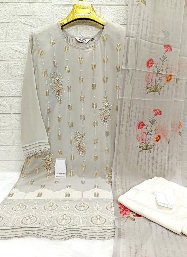 Georgette Grey Festival Wear Embroidery Work Readymade Pakistani Suit